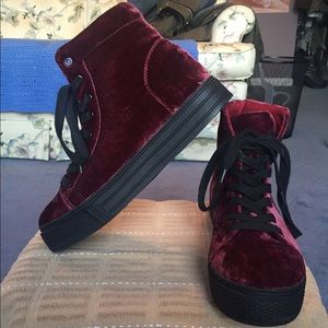 Burgundy Velvet Platform sneakers