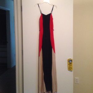 Red, navy blue, and tan maxi dress!