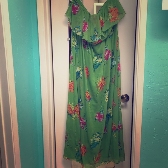 Bright green floral maxi dress