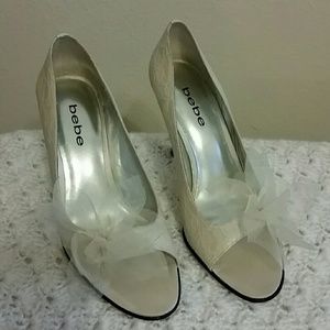 Bebe ivory colored heels with peep toe
