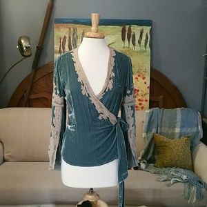 Boho Velvet and Lace Wrap Shirt