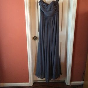David's bridal gray strapless bridesmaid dress.