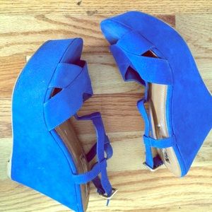 Blue suede wedges