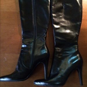 Nine West Black Leather Knee High Boots