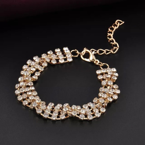 Gold Plated Bracelet with Clear Rhinestones NWOT