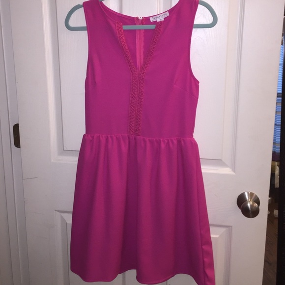 Pink V-Neck Flared Dress