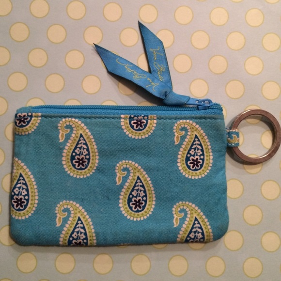 Vera Bradley Keychain ID Wallet blue green paisley