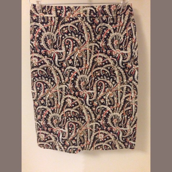 JCREW Pencil Skirt Feathered Paisley Rare Navy NWT