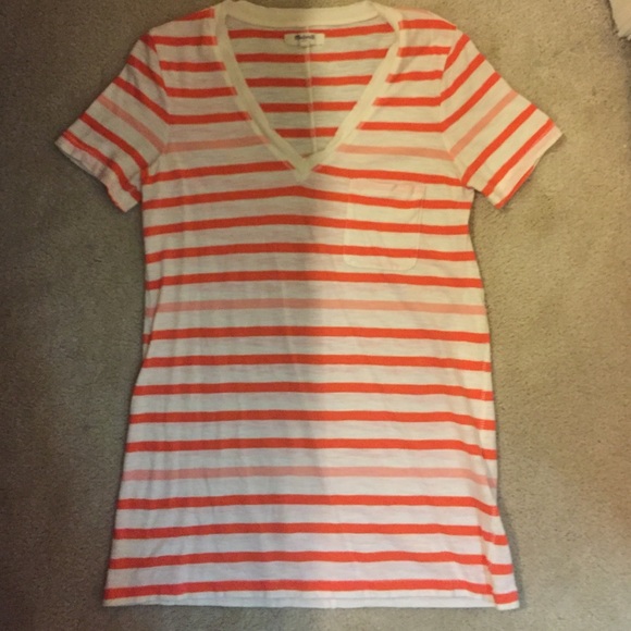 Madewell Orange striped pocket top size xsmall