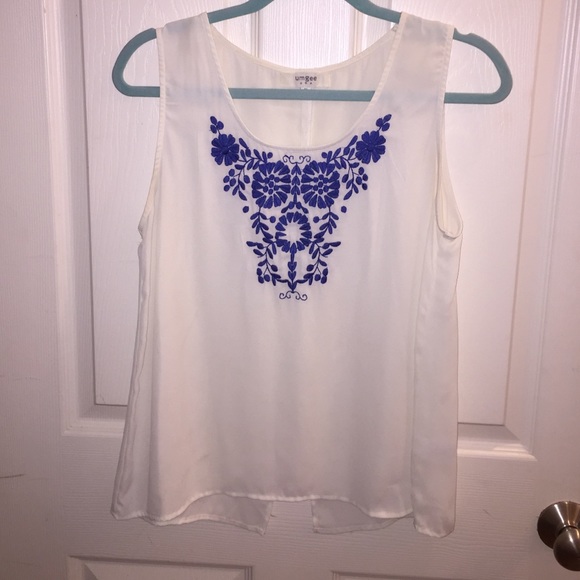 White Blouse with Blue Detail Stitching