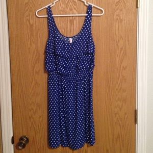 Blue and white polka dot dress