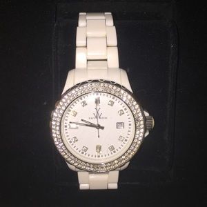 White Toy Watch With Crystals