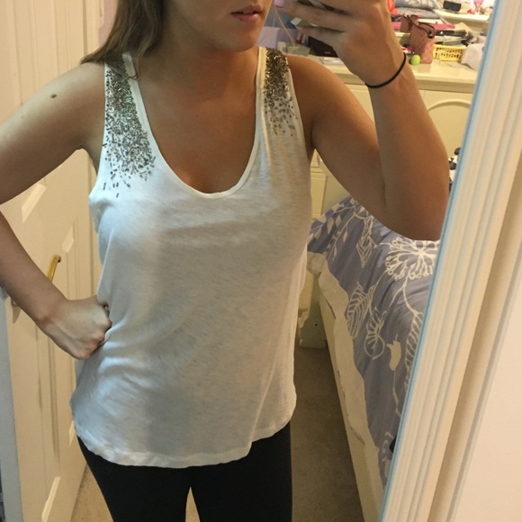 Jcrew embellished white/off white top! Large