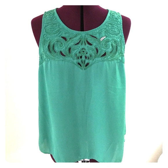 Green Embroidered Hi-Lo tank top