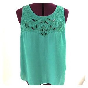 Green Embroidered Hi-Lo tank top