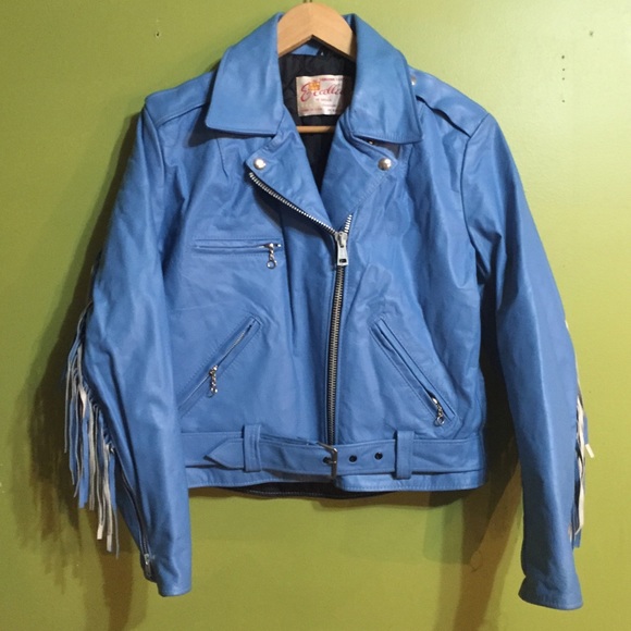 Vintage Jackets & Blazers - Blue leather fringe jacket made in USA