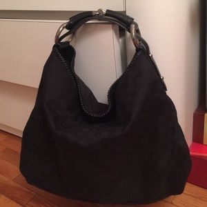 Large Black Monogram Gucci Horse Bit Hobo