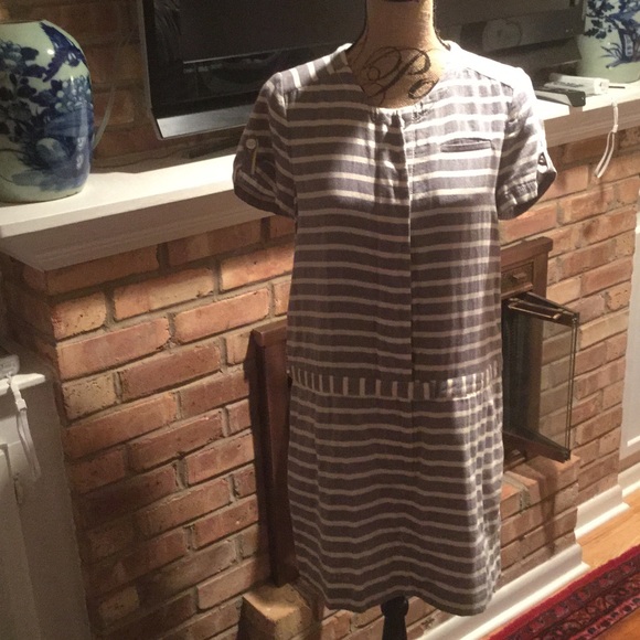 J.Crew size M washed bleue and cream striped dress
