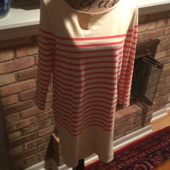 J. Crew coral and cream long sleeve cotton dress L