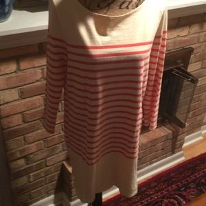 J. Crew coral and cream long sleeve cotton dress L