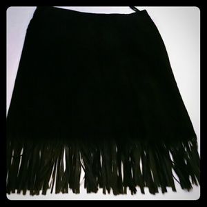 BLACK.SUEDE FRINGE SKIRT