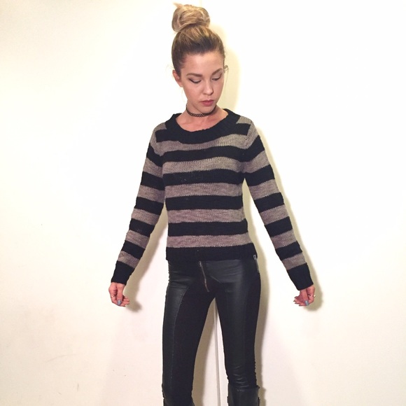 Black and grey striped knit sweater
