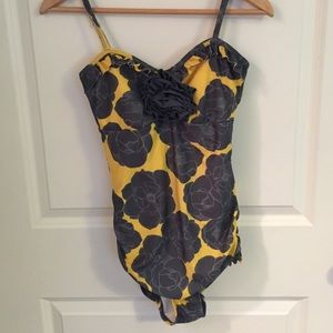 grey and yellow floralswim suit