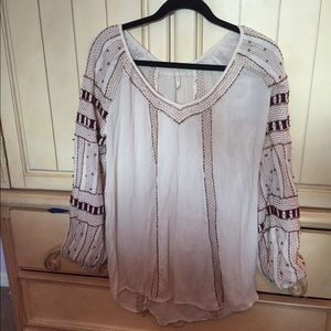 Free People Red and cream beaded blouse