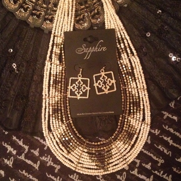 Beaded necklace and earrings set