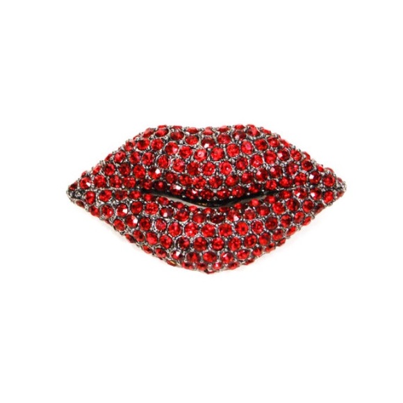 Sonia Rykiel Red Rhinestone Lips Brooch