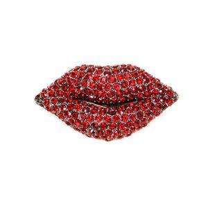 Sonia Rykiel Red Rhinestone Lips Brooch