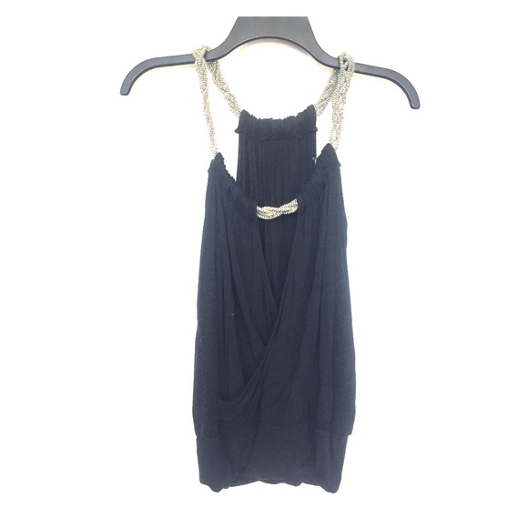 Loose fitting black tank with silver beaded straps