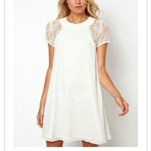 White Lace Short Sleeve Chiffon Dress