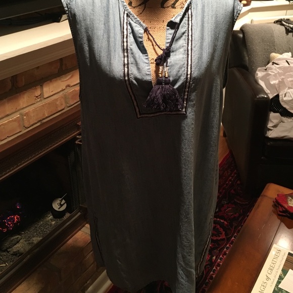 J.Crew denim sleeveless dress w sparkle derail   M