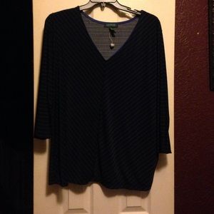 Ralph Lauren Black and Blue 3/4 Sleeve Top