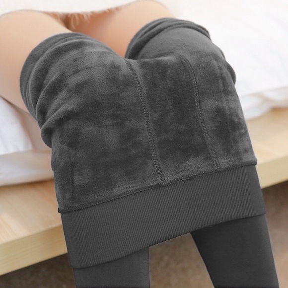 Grey Plush Lined Winter Leggings - Picture 2 of 4