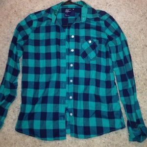 Teal and Navy Long Sleeve Flannel