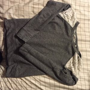 Grey sweater with lace shoulders