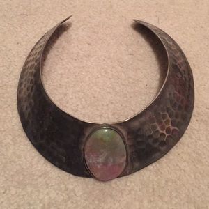 Blue and pink silver stone chocker