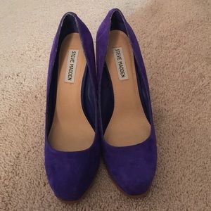 Cobalt blue suede block pump