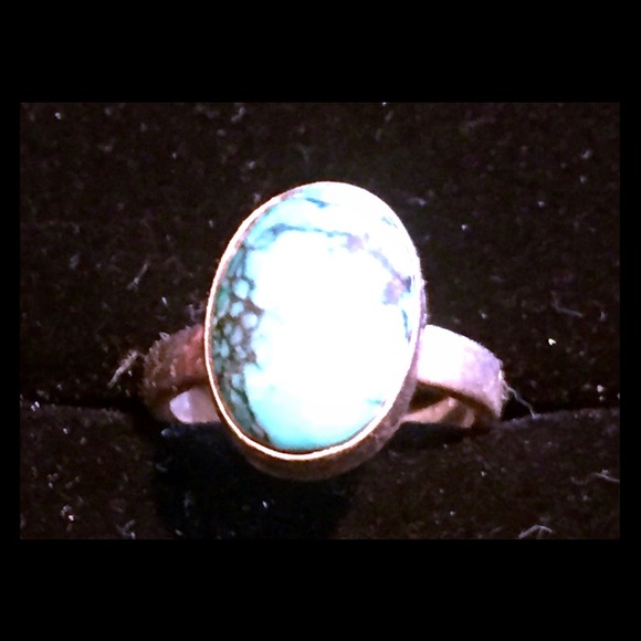 Silver Turquoise Rock Ring Size 7 (Hand-made)