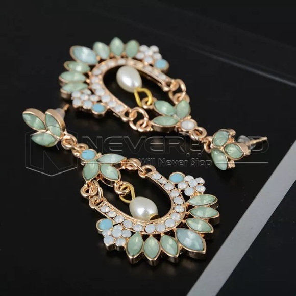 Teal Crystal Rhinestone Dangle Earrings