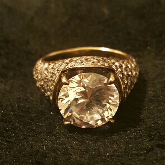 CZ silver ring dipped in gold - large center stone