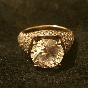 CZ silver ring dipped in gold - large center stone