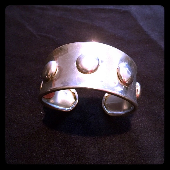 Modern Silver Cuff with Leather Interior