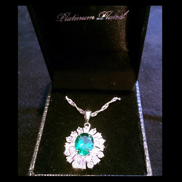 Emerald platinum plated necklace with Charm.