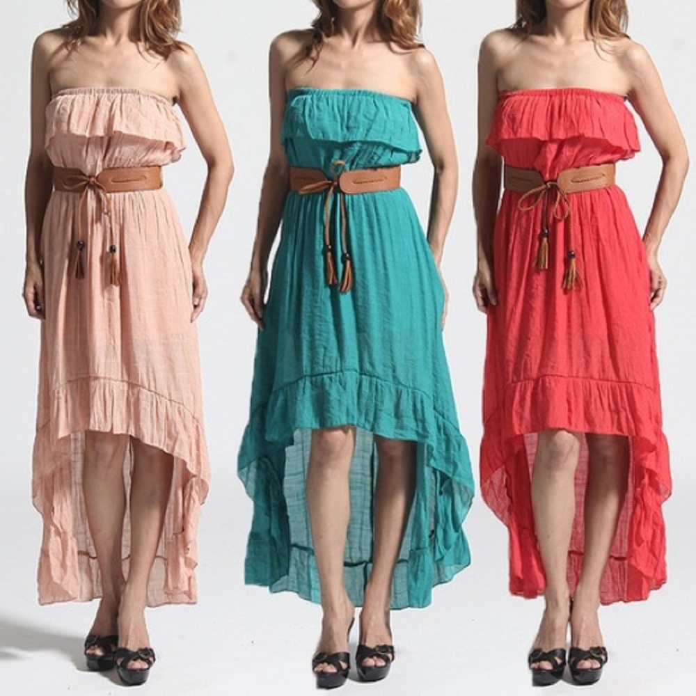 Blue ruffle high-low dress