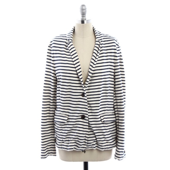 J Crew navy and off white striped blazer.