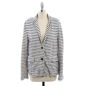 J Crew navy and off white striped blazer.