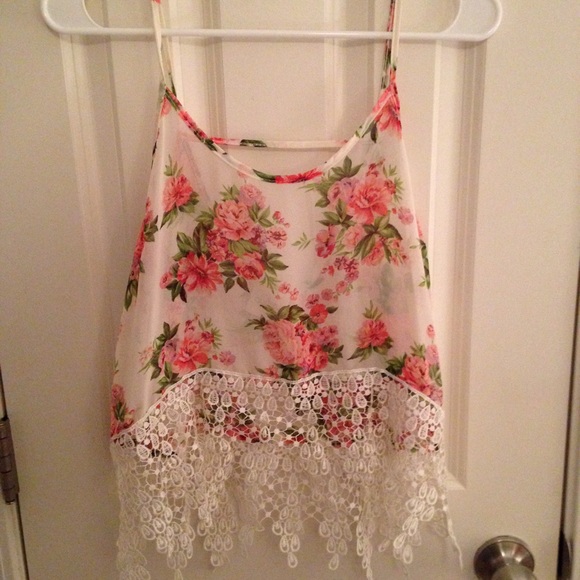 Floral lace trim tank